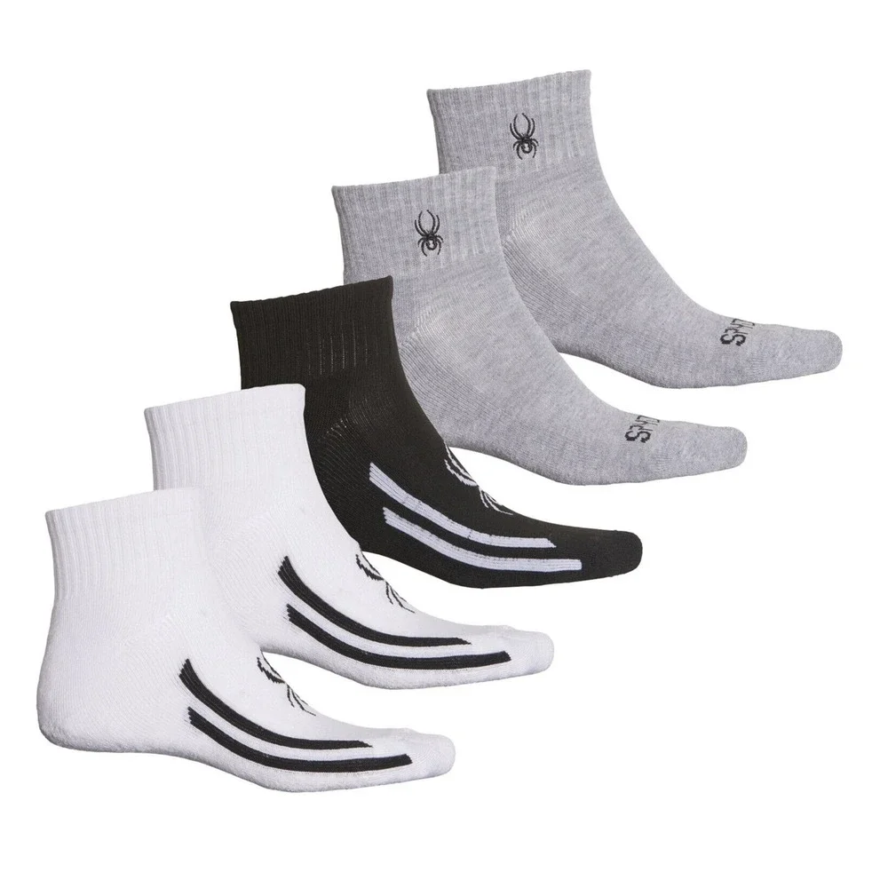 NEW Spyder Men Stripe Quarter Socks 5 Pairs White Black Gray Shoe Size 6 -12